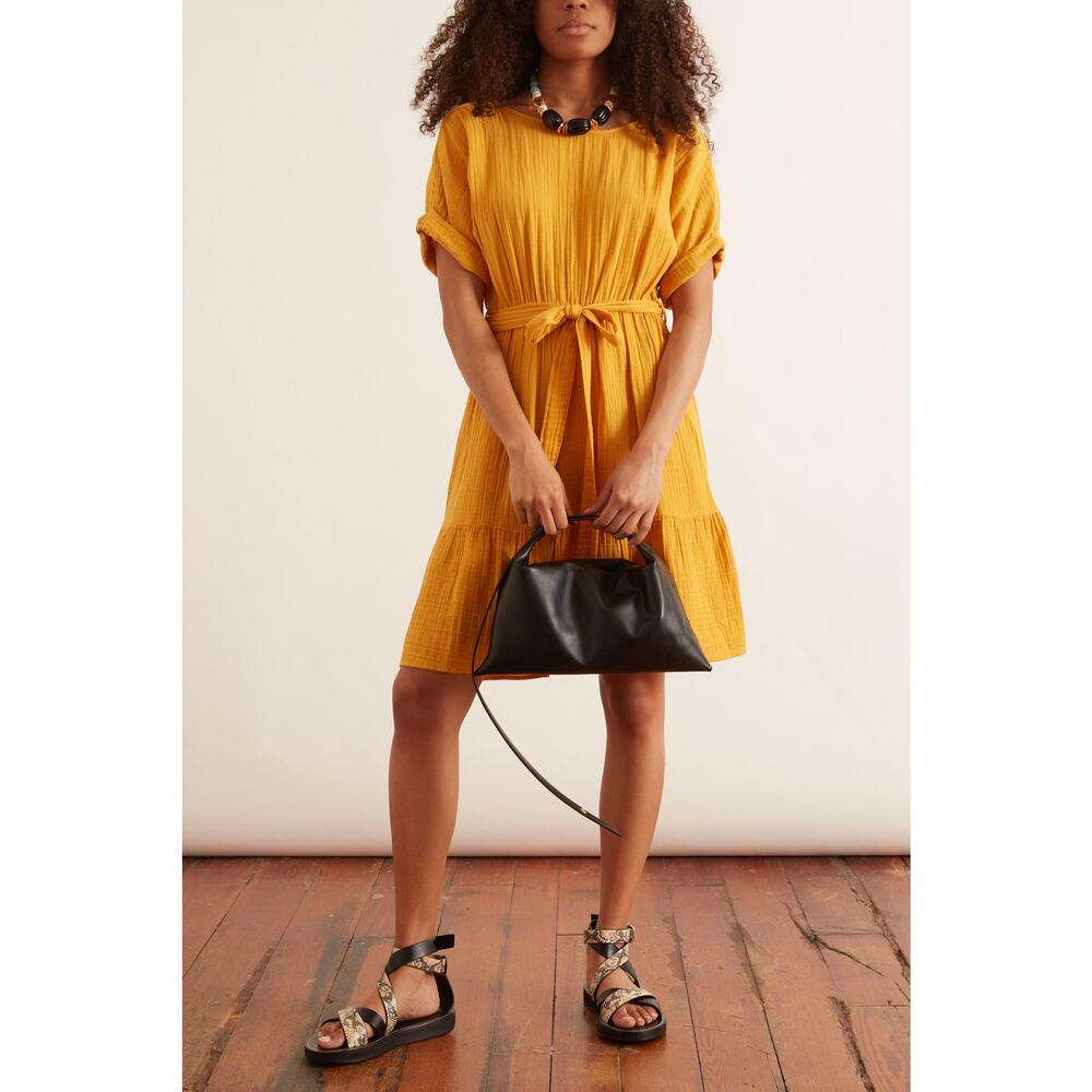 XIRENA Aiden Dress in Sun Size XS Gauzy Relaxed Fit Tie Waist Golden Yellow Chic